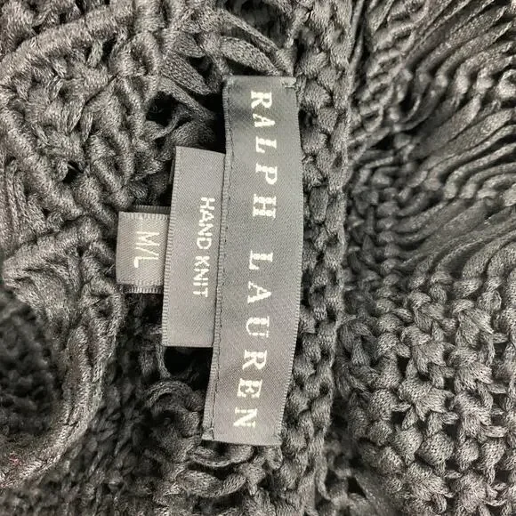 RALPH LAUREN Black Label Size M/L Black Viscose Polyester Knitted Bow Cape